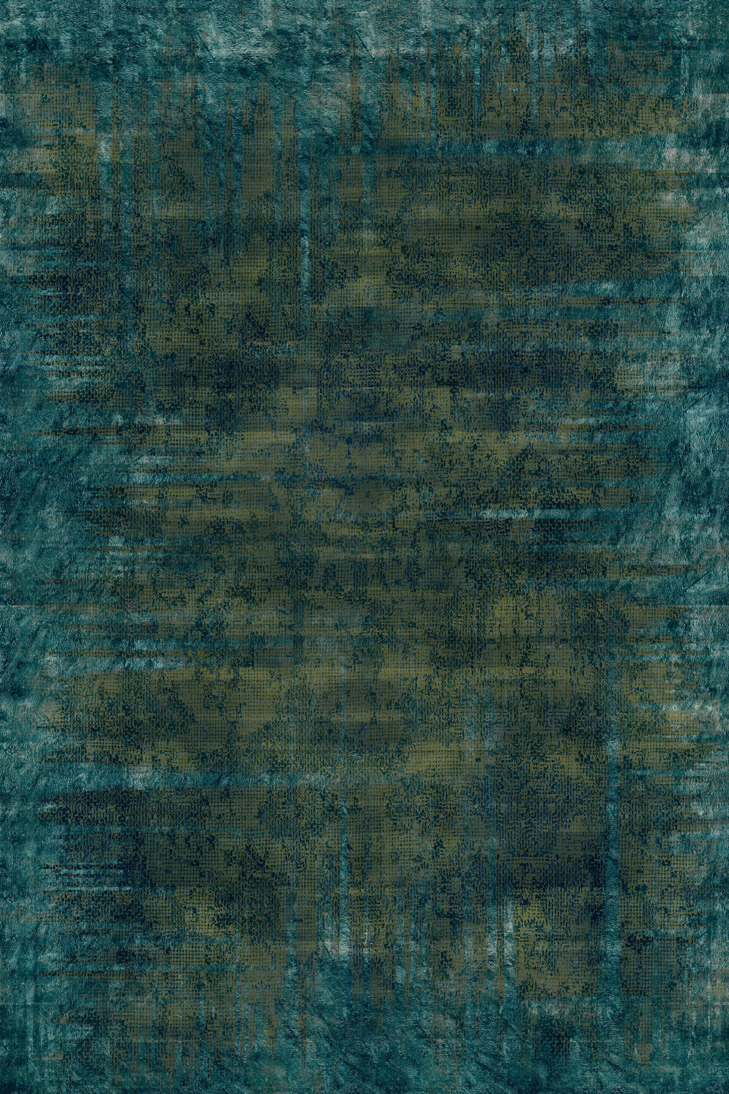 Moooi Small Quiet Collection Patina Moss Rectangle Rug in Low Pile Polyamide For Sale