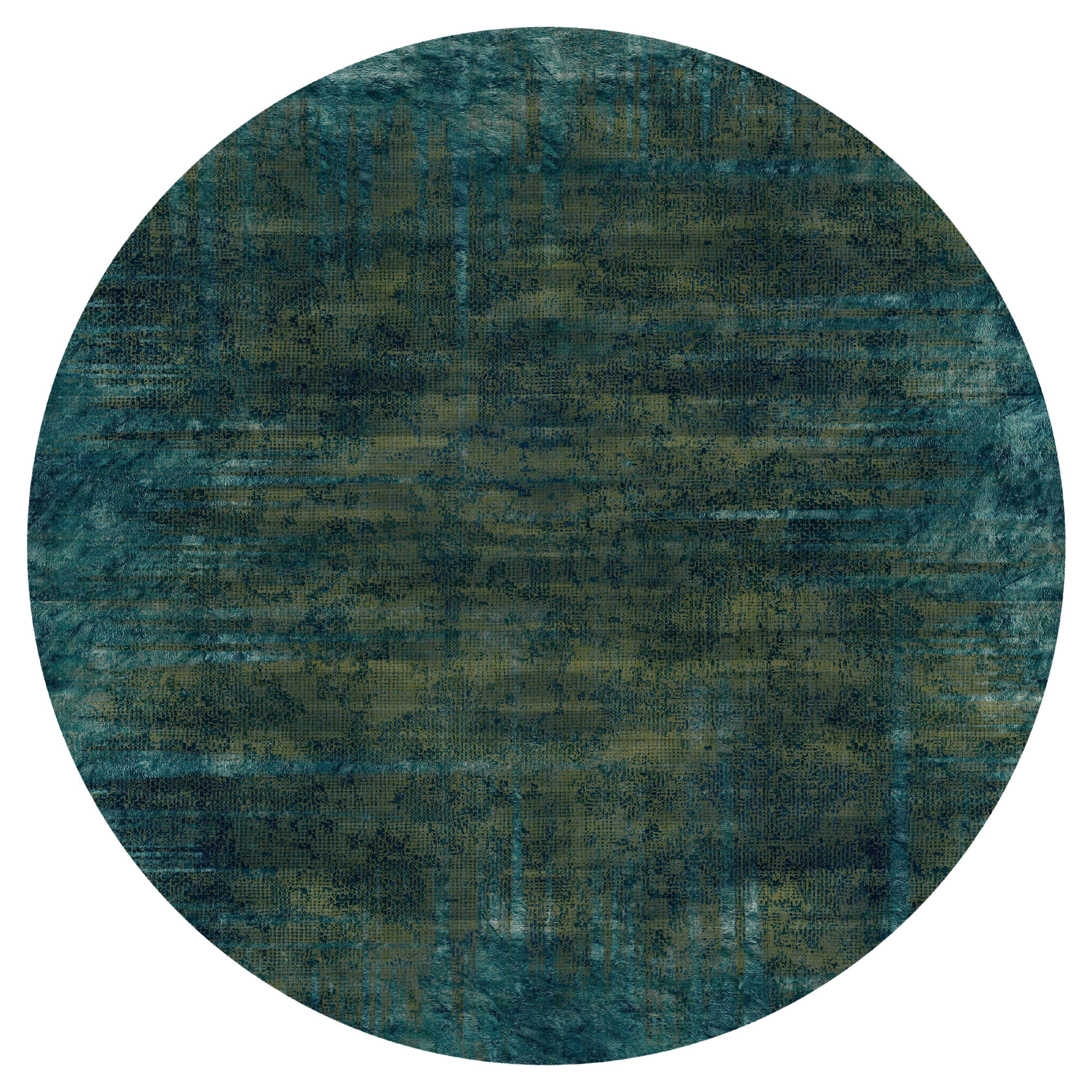 Moooi Small Quiet Collection Patina Moss Round Rug in Low Pile Polyamide For Sale