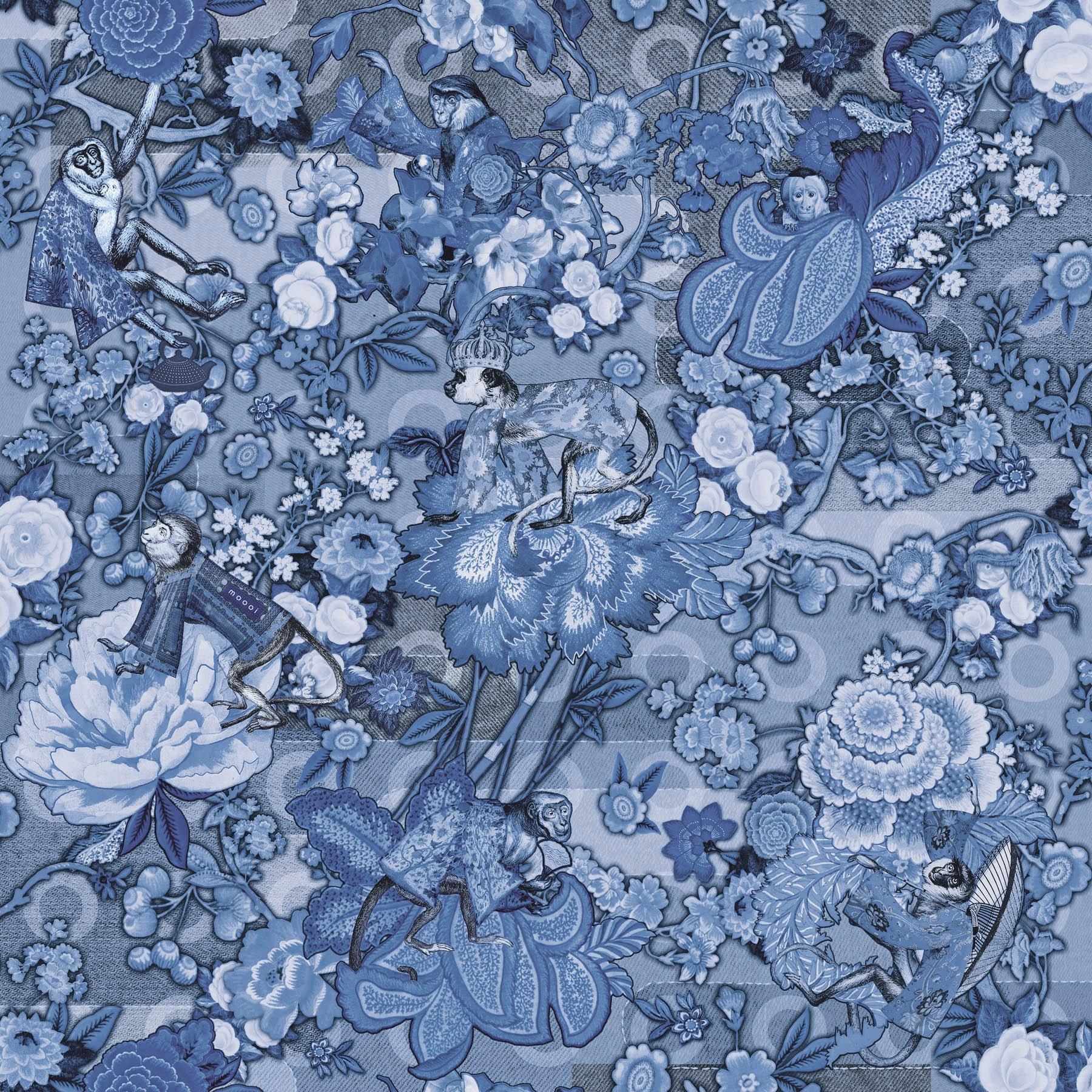 Moooi Small Rendezvous Tokyo Blau Ming Blau Rechteckiger Teppich aus Polyamid mit niedrigem Flor

