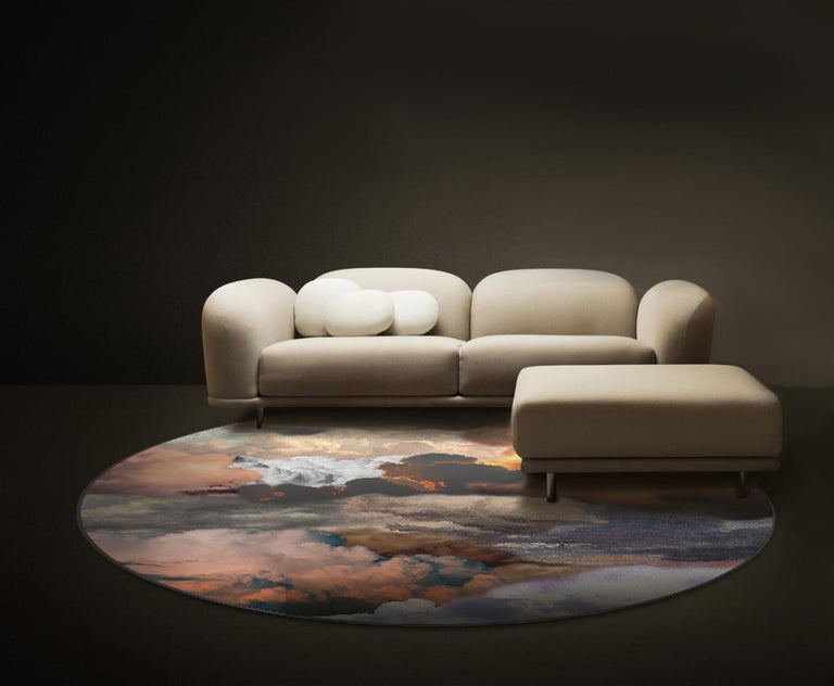 Small Cloud Rug Moooi Small Walking on Clouds Dusk Round Rug in Wool by Front For Sale ...