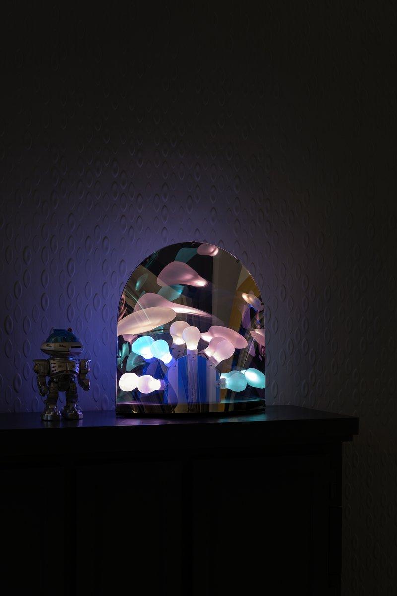 Néerlandais Lampe de bureau LED Moooi Space avec abat-jour en miroir et base en bois par Ward Wijnant en vente
