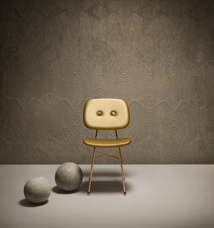 XXIe siècle et contemporain Moooi The Golden Chair avec cadre et tissu d'ameublement en acier doré en vente
