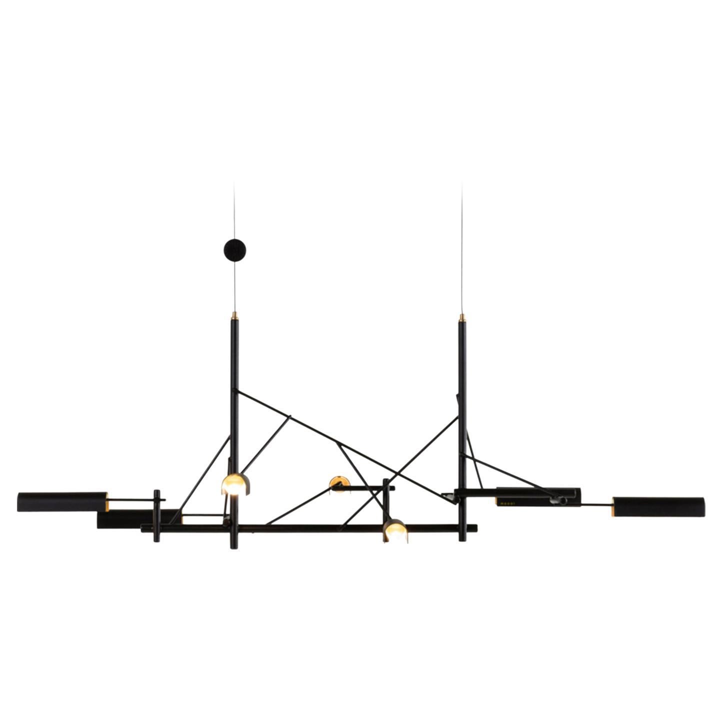 Moooi Tinkering 85 LED Suspension Lamp in Black Metal Frame with Brass Shades