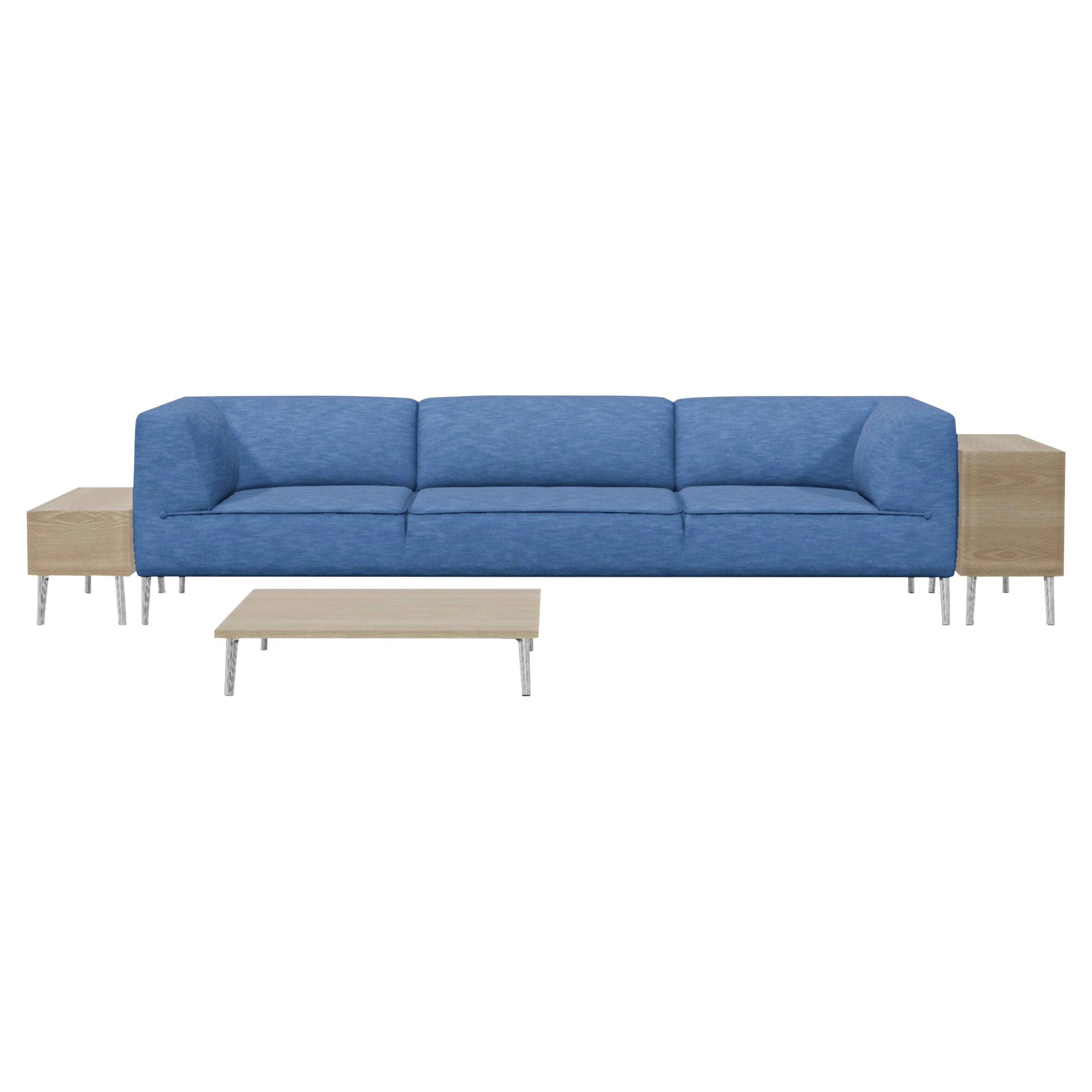 Moooi Triple Seater Sofa So Good in Denim Light Wash Foam with Table and Shelf