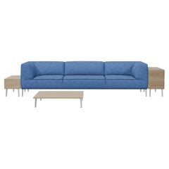 Moooi Triple Seater Sofa So Good in Denim Light Wash Foam with Table and Shelf