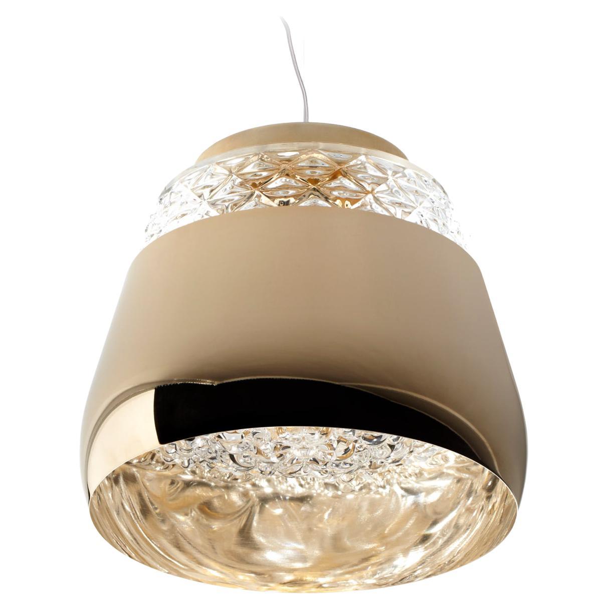 Moooi Valentine Baby Suspension Lamp in Blown Glass with Gold Metal Shade For Sale