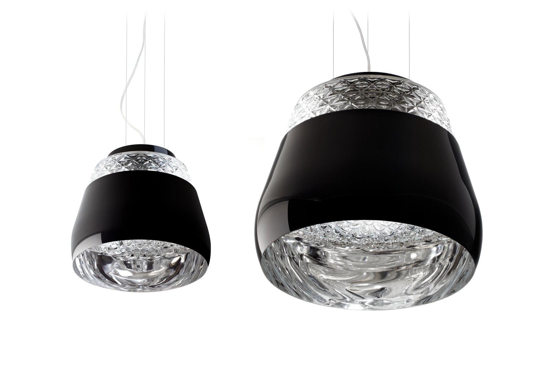 Modern Moooi Valentine Large Suspension Lamp in Blown Glass with Black Metal Shade For Sale