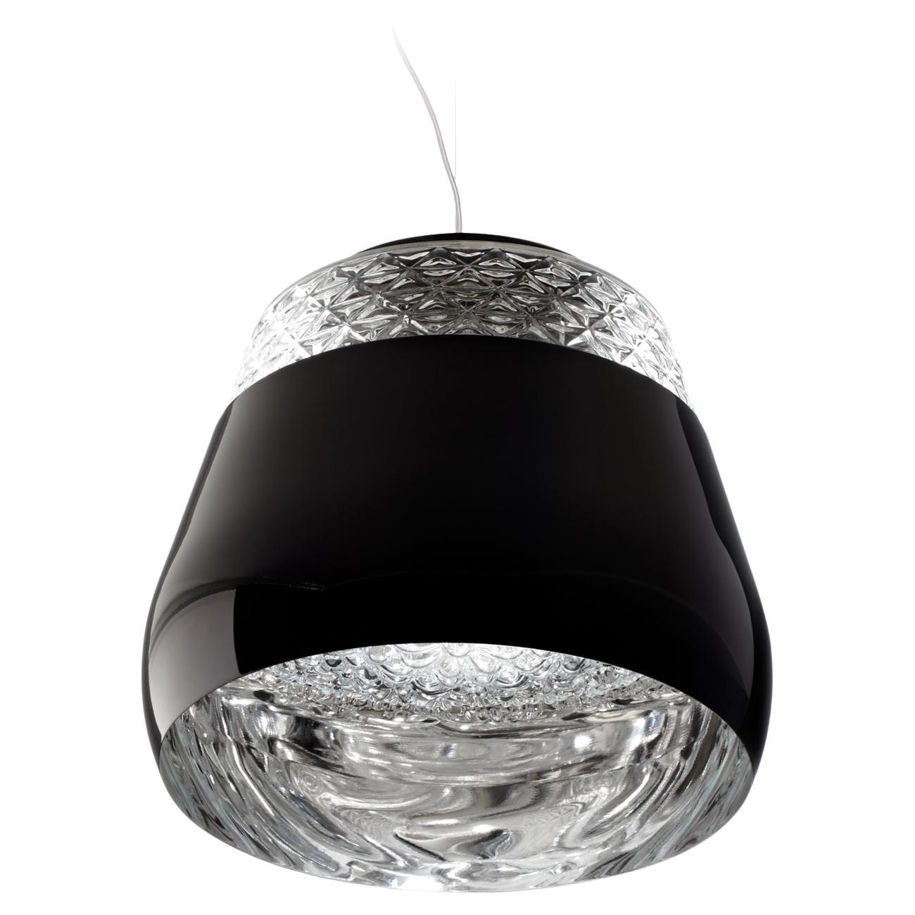 Moooi Valentine Large Suspension Lamp in Blown Glass with Black Metal Shade For Sale