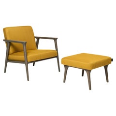 Moooi Zio Lounge Chair in Oray Ronan, Ochre Seat with Oak Stained Cinnamon Frame
