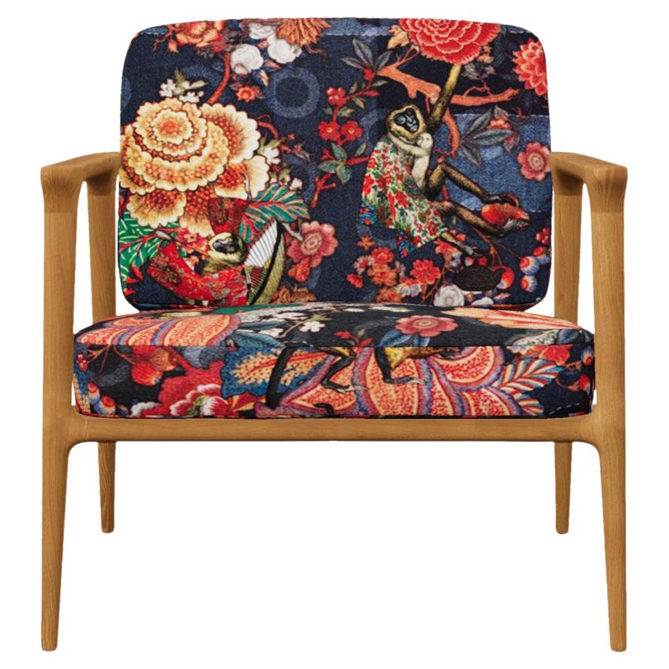Moooi Zio Lounge Chair in Rendezvous Tokyo Velvet Seat & Oak Natural Oil Frame