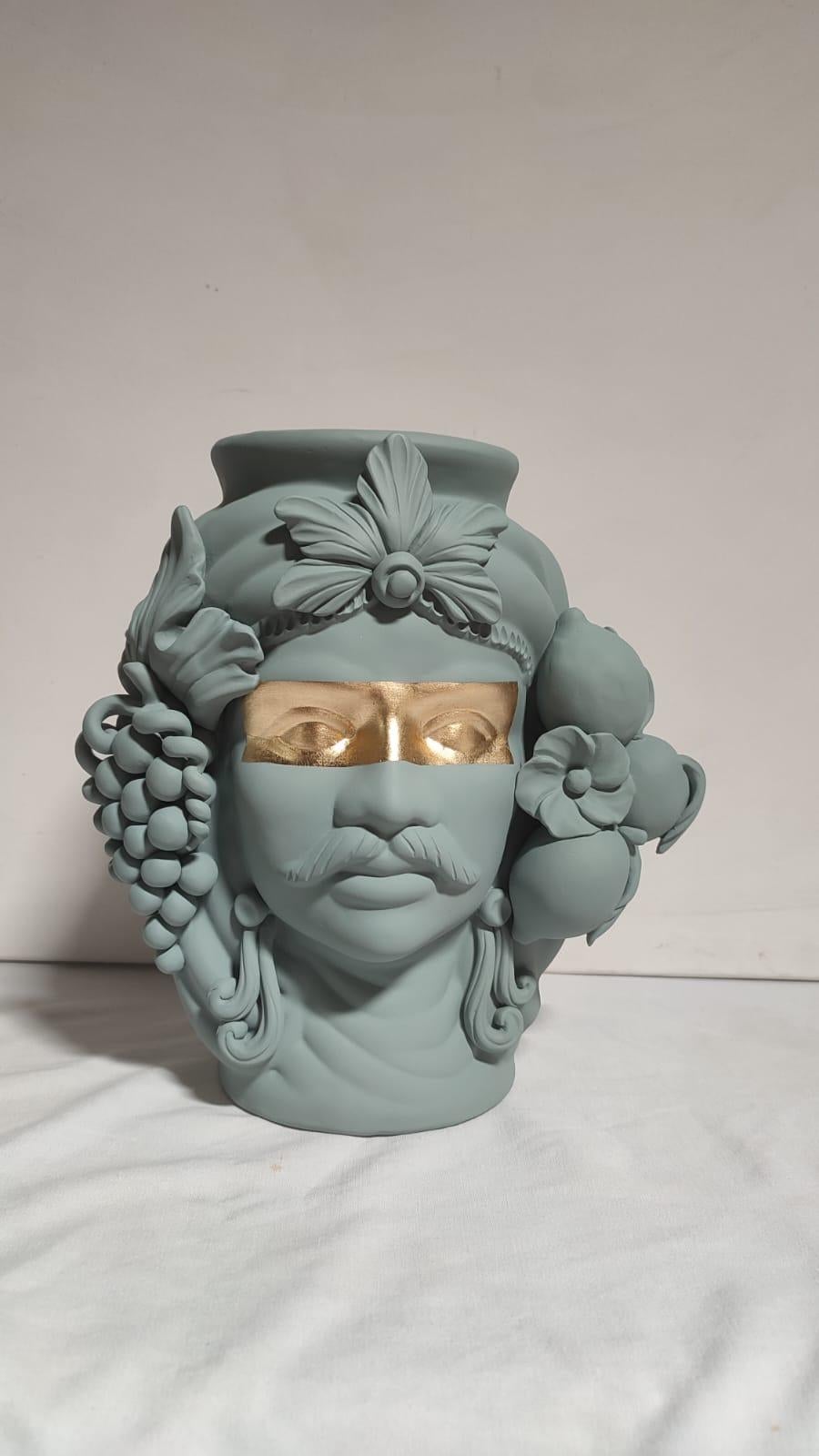 Modern Moor Head Special Edition 2024, Vase, Handmade in Italy, Bespoke. Emerald For Sale