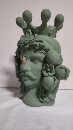 Moor Head Special Pastel Edition, Vase, Handmade in Italy, Bespoke. Gold&green