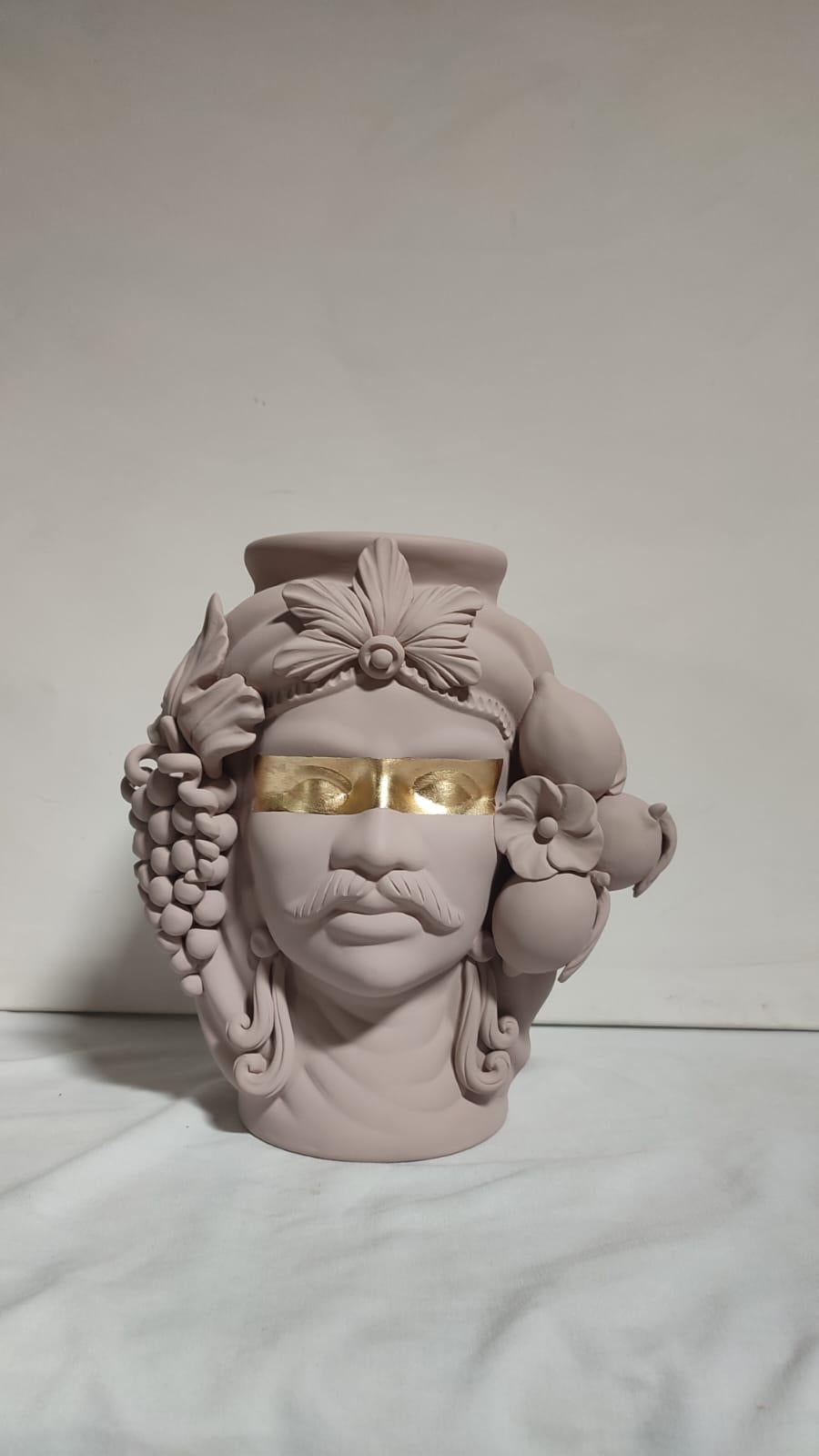 Italian Moor Head Special Edition 2024, Vase, Handmade in Italy, Bespoke. Golden Eye For Sale