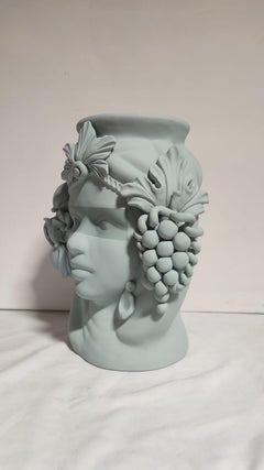 Moor Head Special Pastel Edition, Vase, Handmade in Italy, Bespoke. olive green