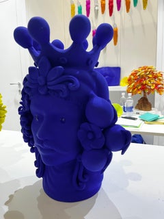 Moor Head Fluo Special Edition, Vase Centerpiece, Handmade in Italy, blue