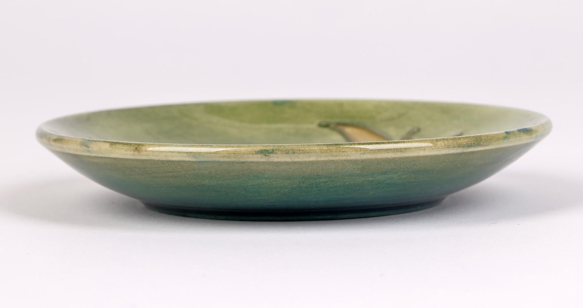 English Moorcroft Art Deco Tubelined Leaf Design Pottery Dish   For Sale