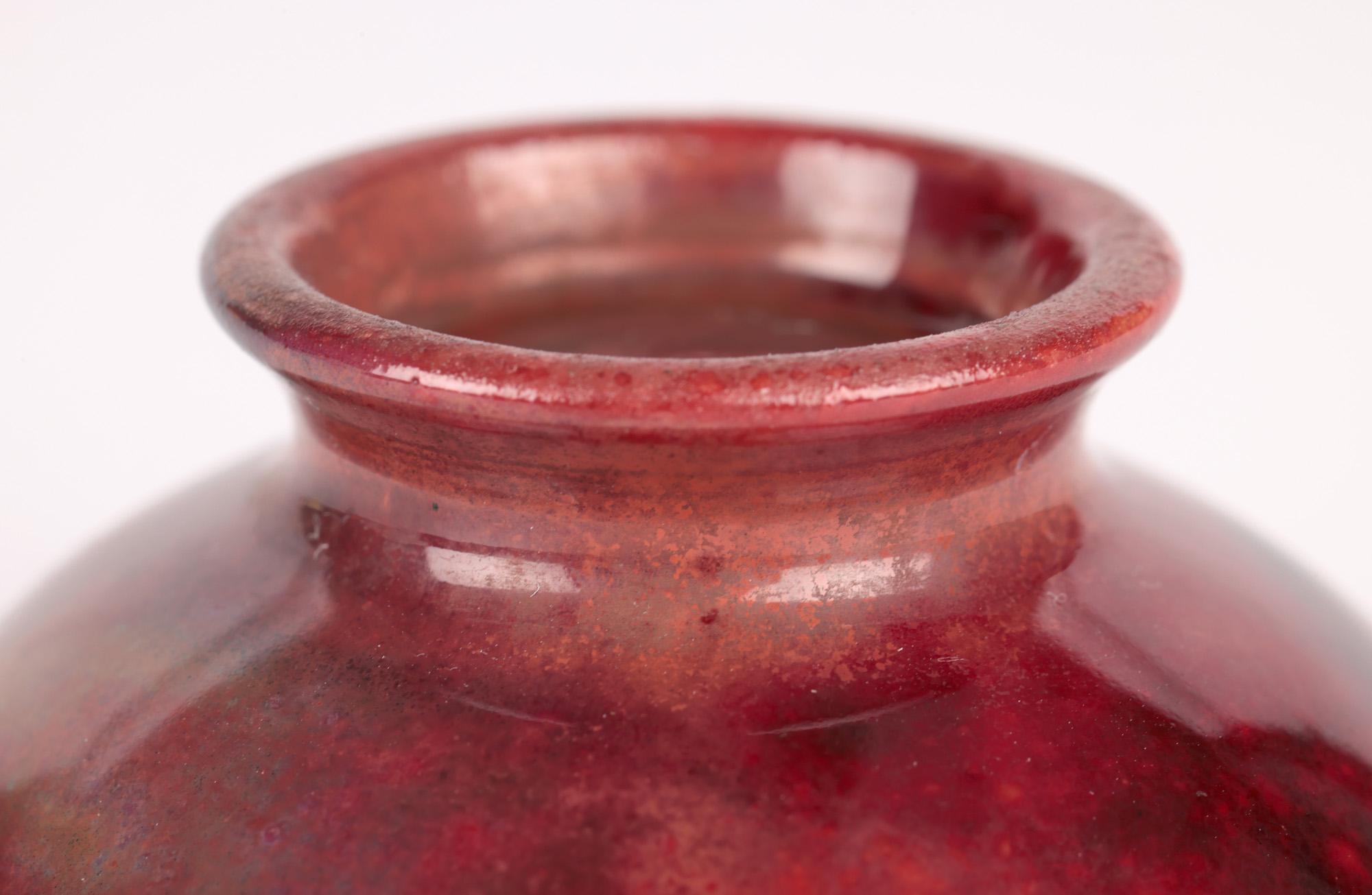 Moorcroft Arts & Crafts Miniature Red Mottled Glaze Pottery Bowl For Sale 3