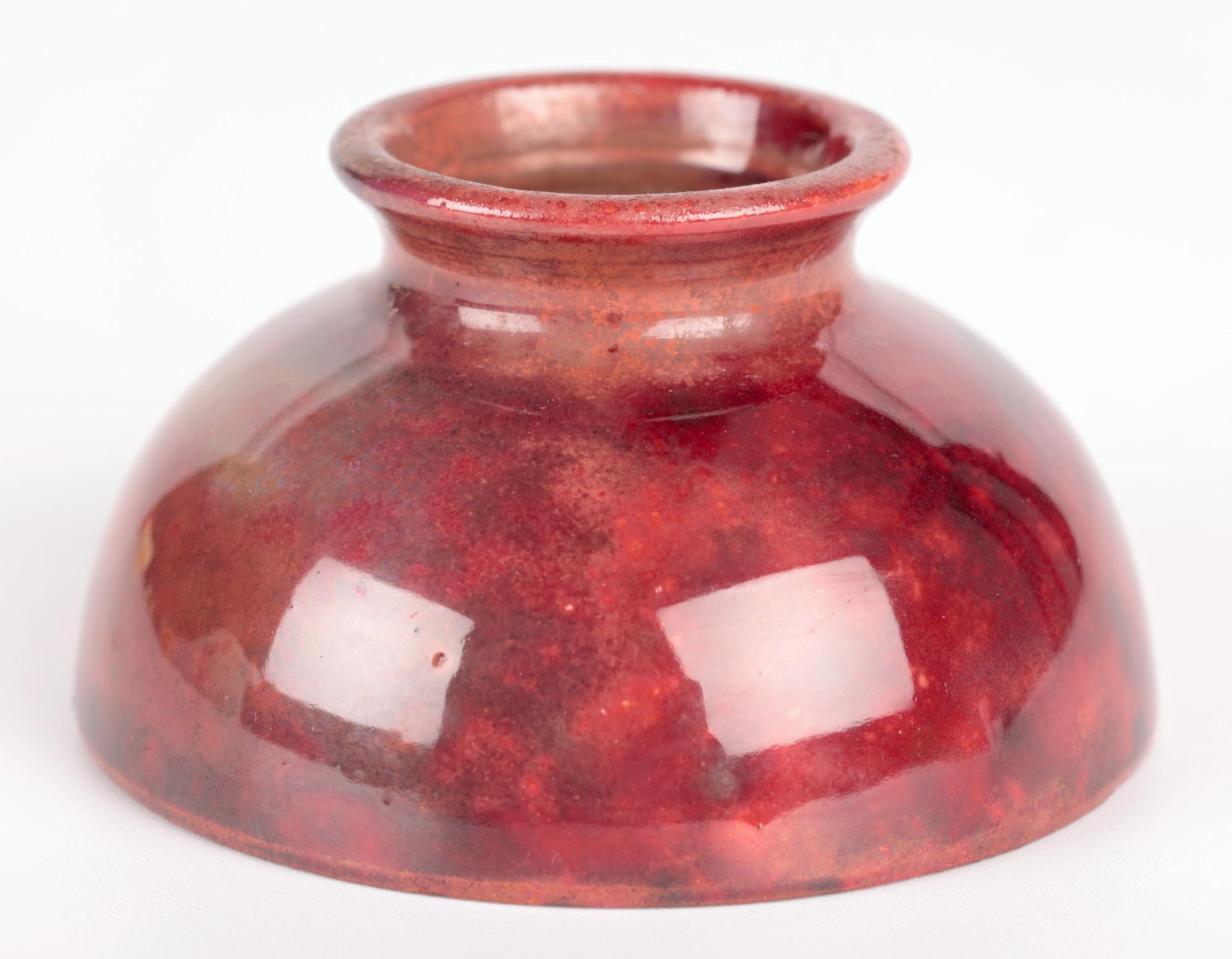 Ceramic Moorcroft Arts & Crafts Miniature Red Mottled Glaze Pottery Bowl For Sale