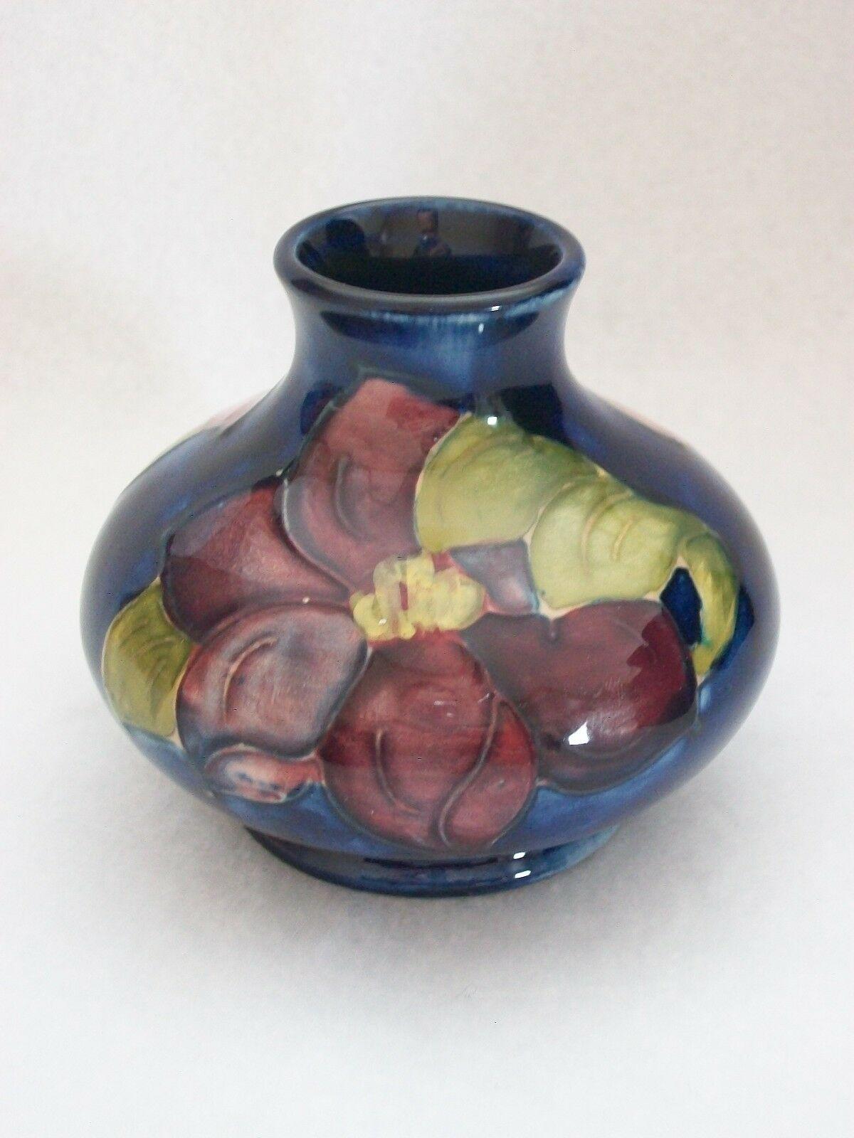 Glazed MOORCROFT - 'Clematis' - Vintage Hand Painted Ceramic Vase - U.K. - Circa 1950's For Sale