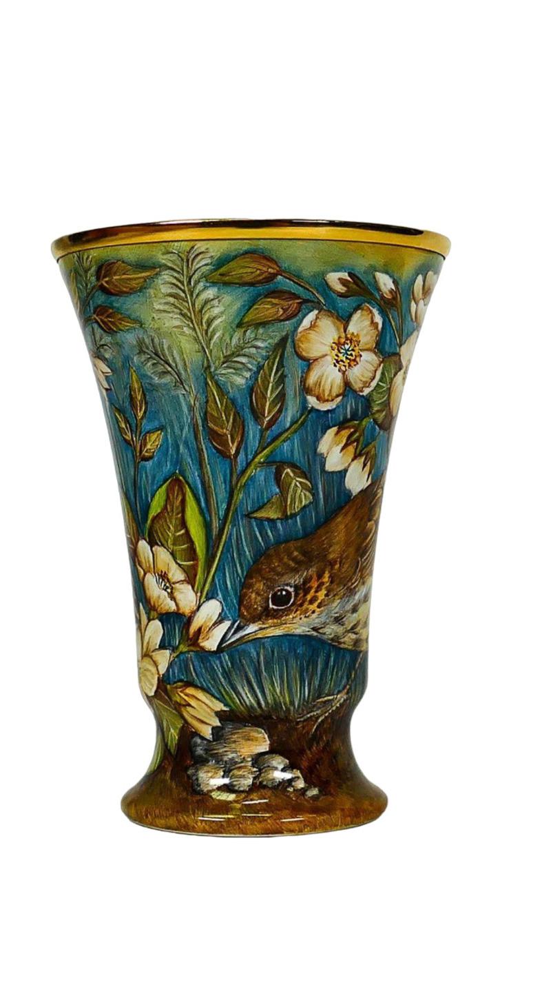 Arts and Crafts MOORCROFT enamel in the Song Thrush by Sandra Dance LimIted ed 7/35 BEST QUALITY For Sale