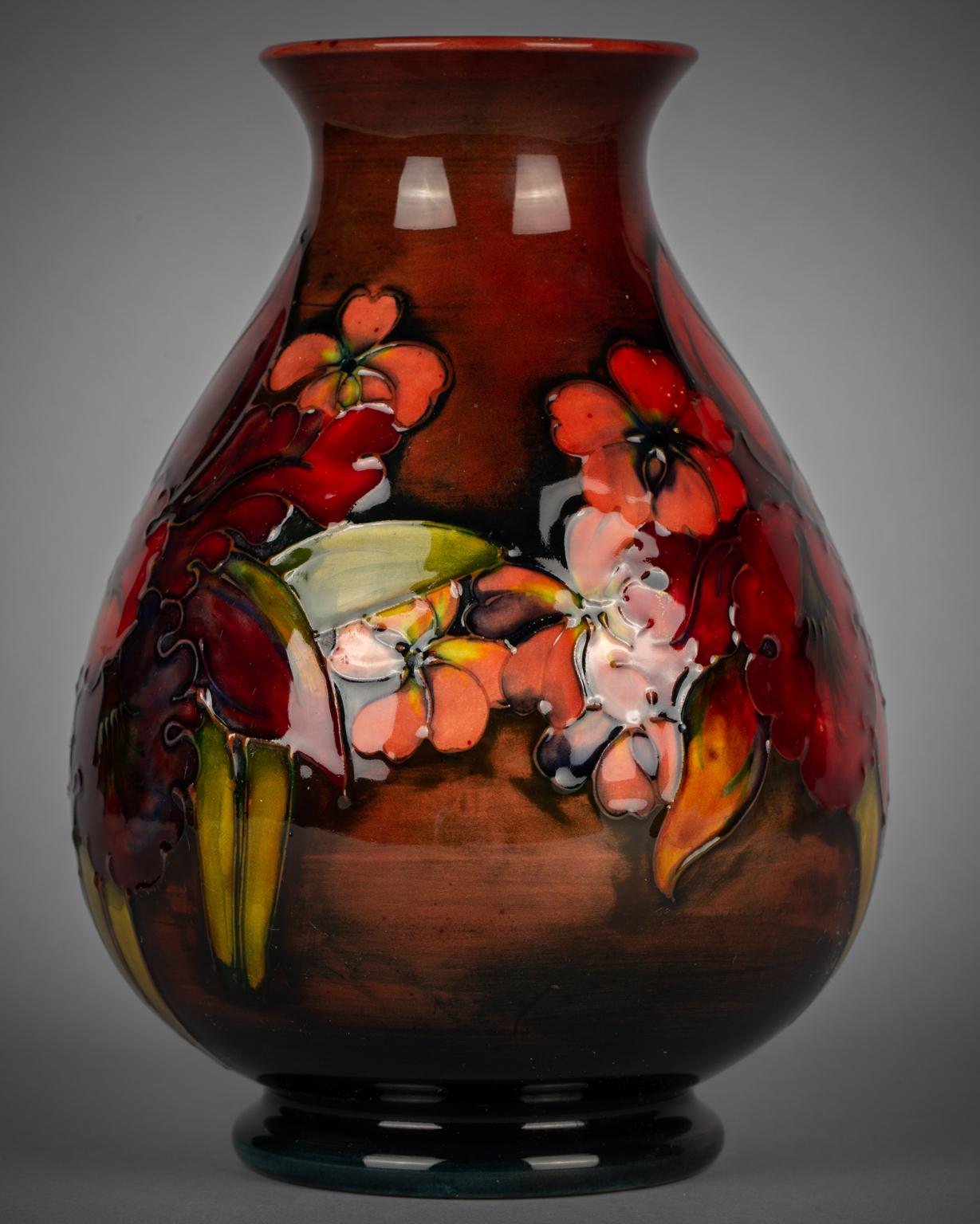 Moorcroft Flambe Orchid Vase, circa 1955 In Good Condition For Sale In New York, NY