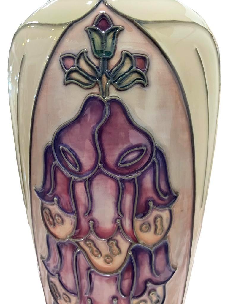 Ceramic Moorcroft Foxglove Vase designed by Rachel Bishop 1993.