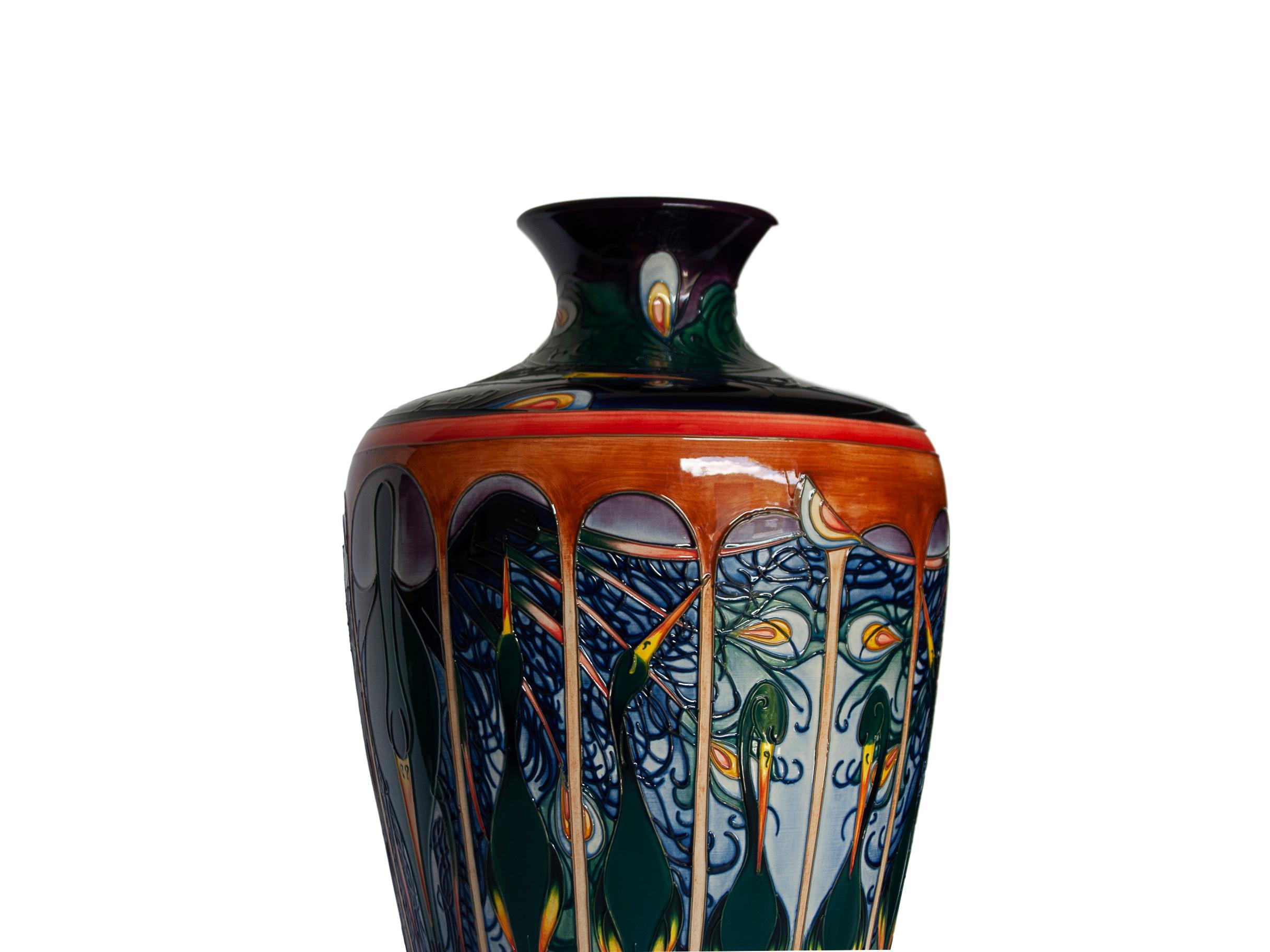 Arts and Crafts Large Moorcroft Pottery 'Gatekeeper' Peacock Vase by Emma Bossons, Dated 2003 For Sale