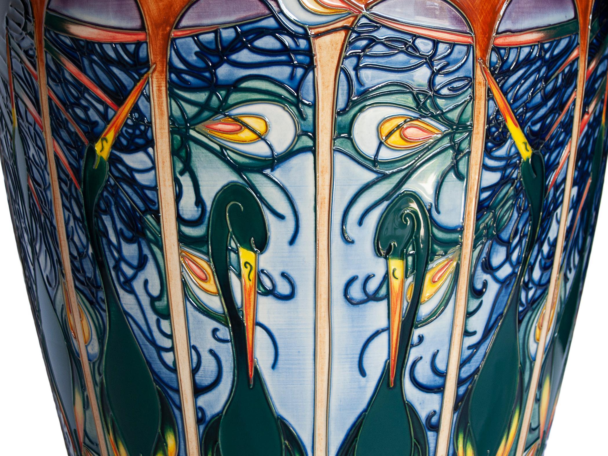 Molded Large Moorcroft Pottery 'Gatekeeper' Peacock Vase by Emma Bossons, Dated 2003