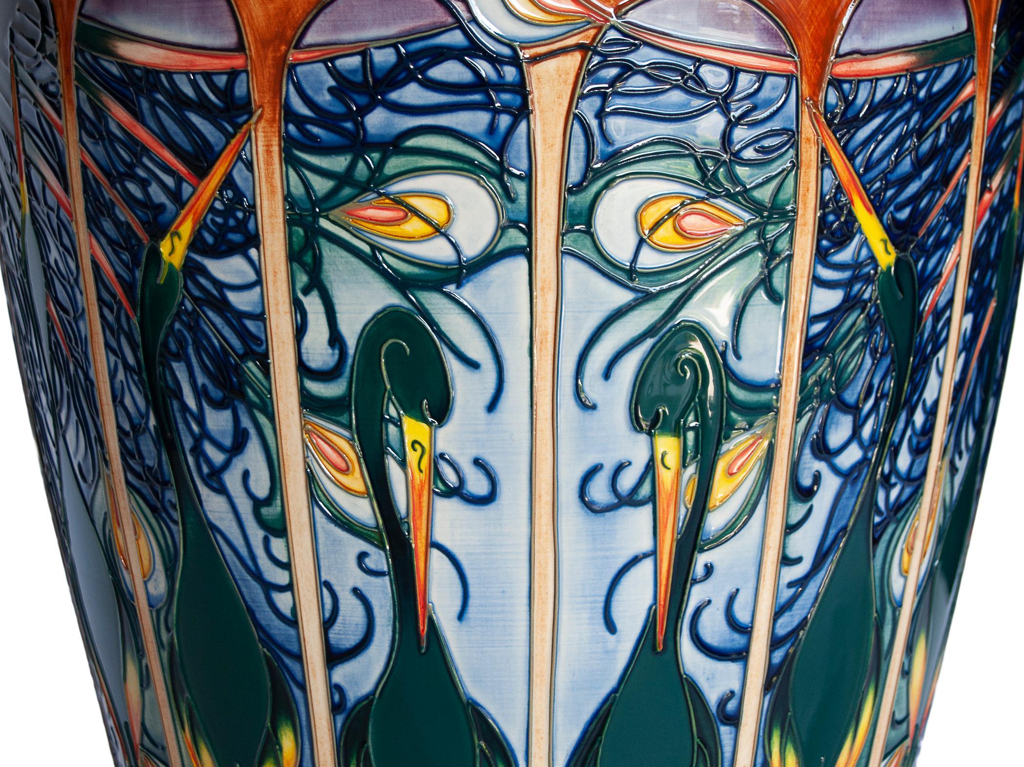 Molded Large Moorcroft Pottery 'Gatekeeper' Peacock Vase by Emma Bossons, Dated 2003 For Sale