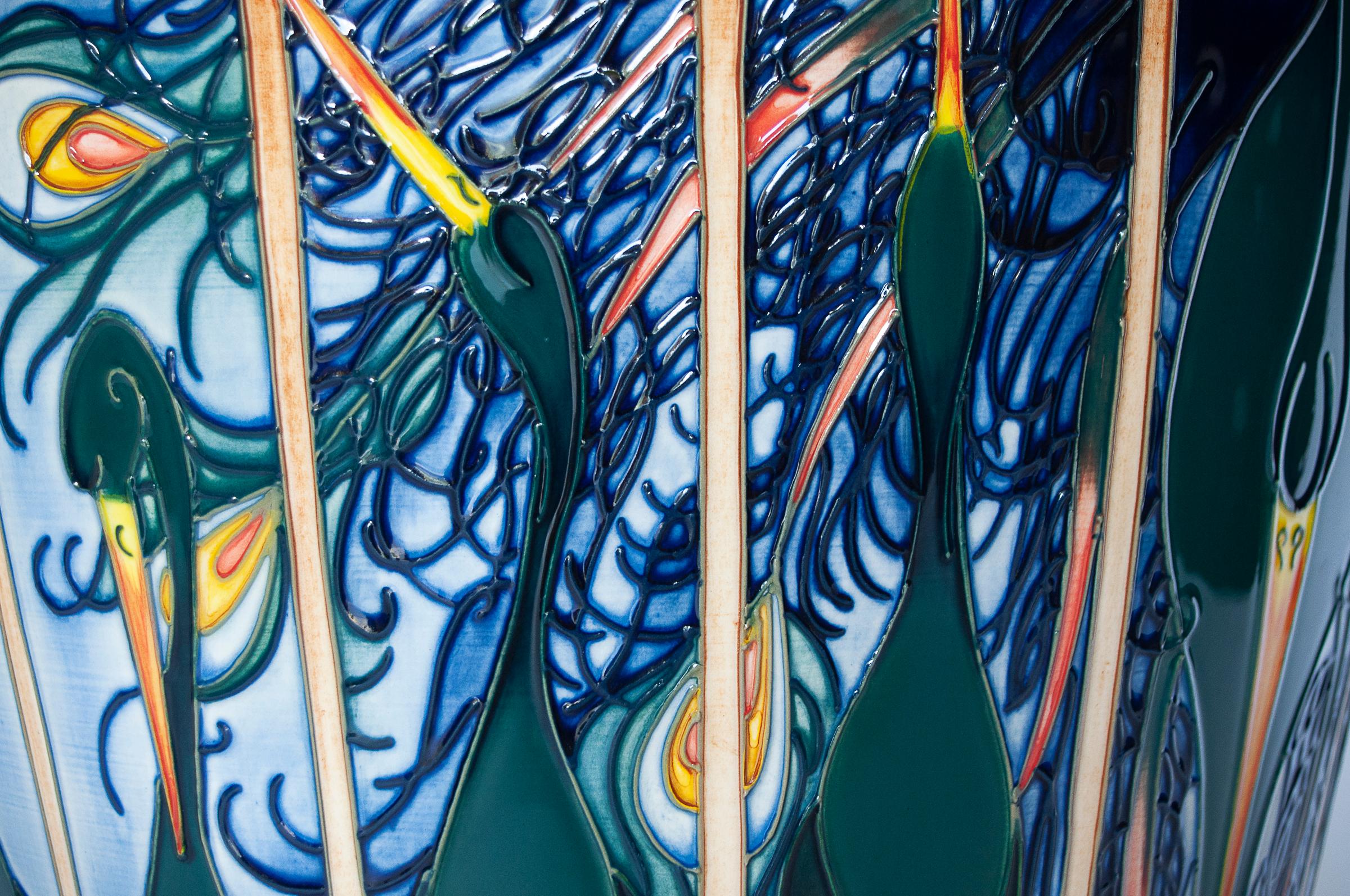 Large Moorcroft Pottery 'Gatekeeper' Peacock Vase by Emma Bossons, Dated 2003 In Good Condition In Banner Elk, NC