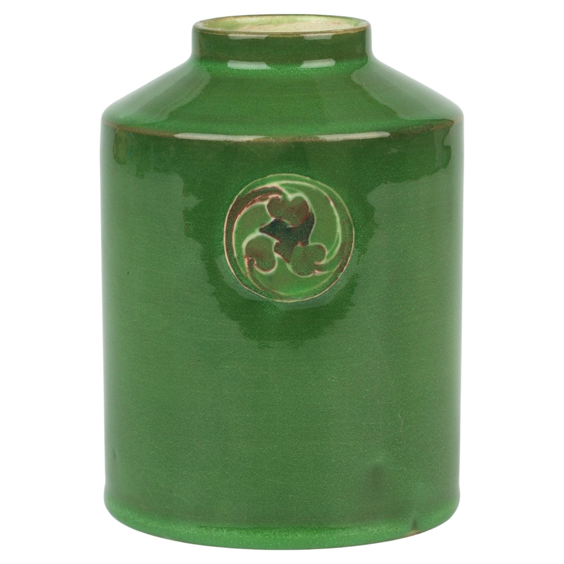 Moorcroft Green Glazed Flamminian Ware Cannister Vase 1913