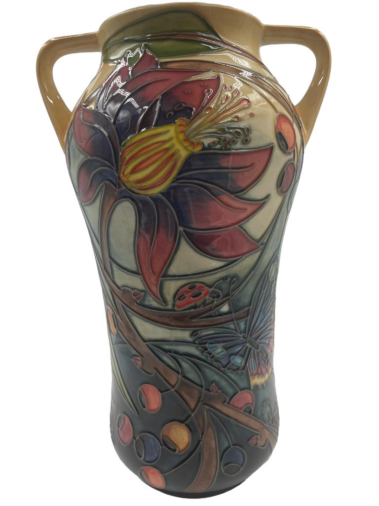 Glazed MOORCROFT HARTGRING pattern twin handled vase. Emma BOOSONS design.  For Sale