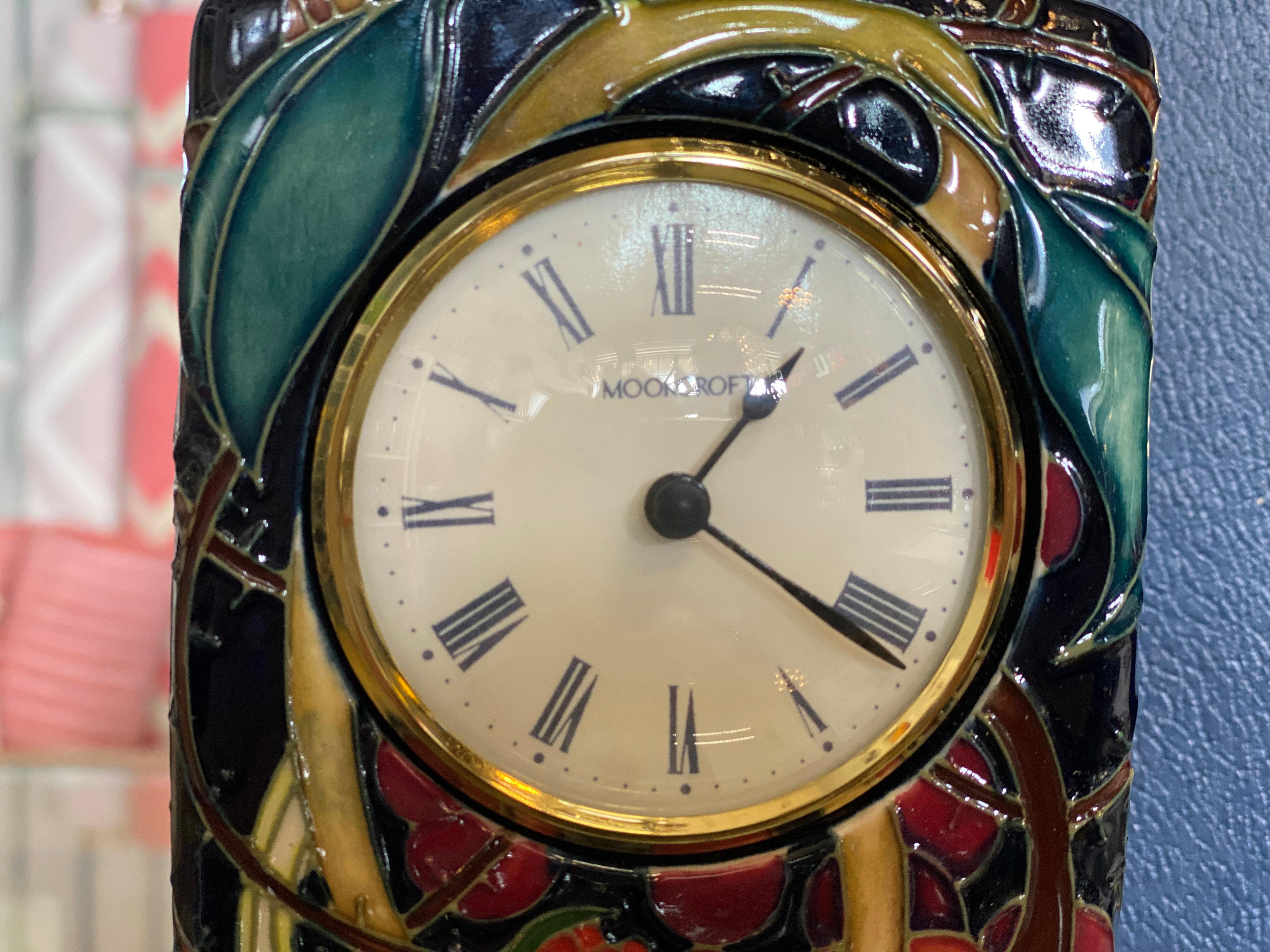 British Moorcroft Pottery CL1 Clock, Queen's Choice Edition Ceramic Art