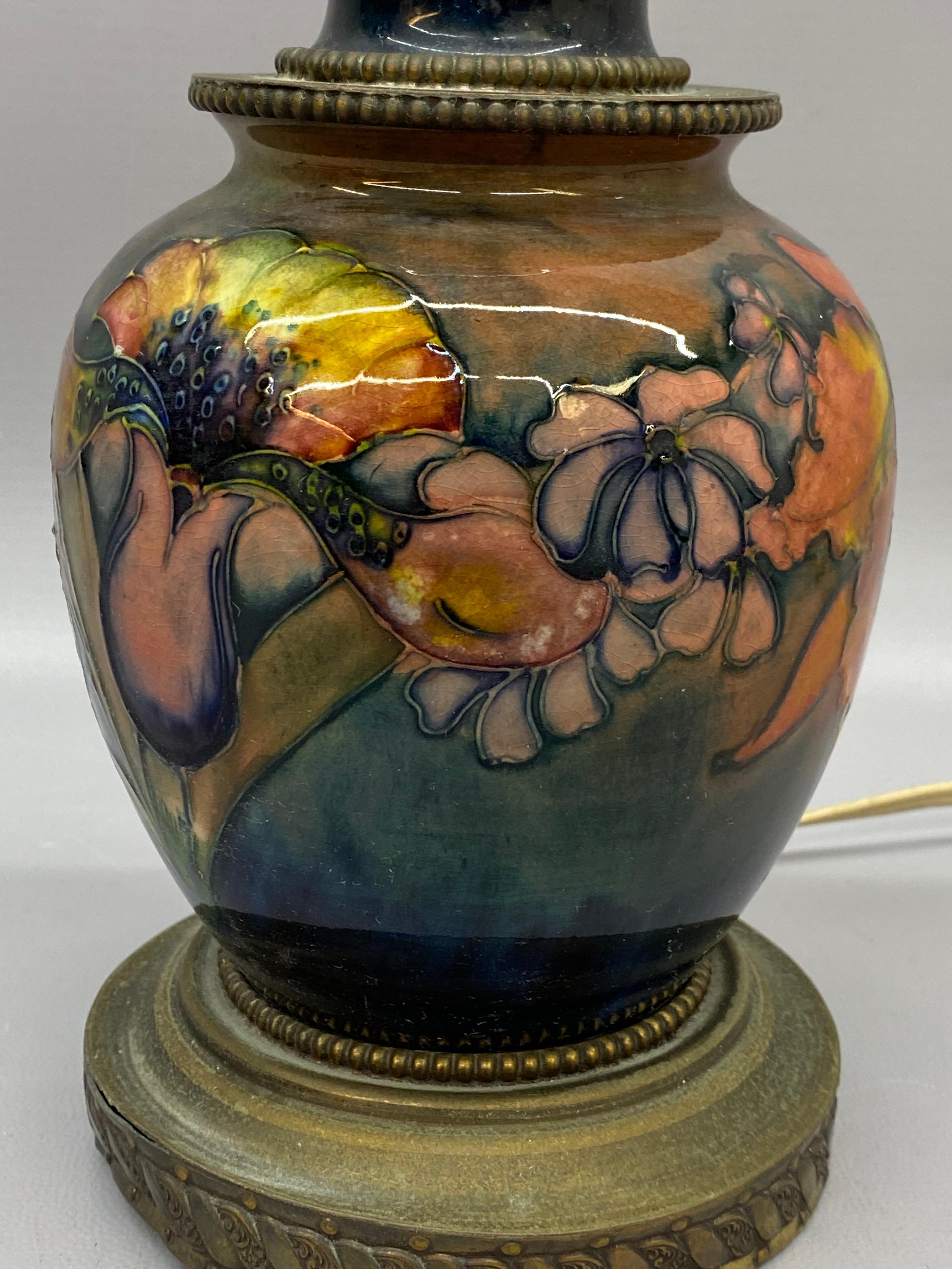 20th Century Moorcroft Pottery English Arts and Crafts Floral Pottery Lamp