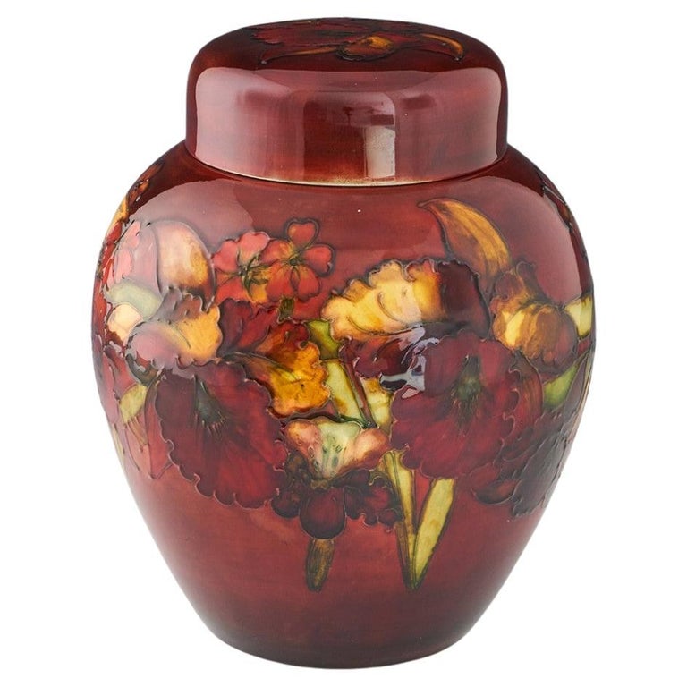 Moorcroft Pottery Large Flambe Orchid Ginger Jar c1955 For Sale at 1stDibs