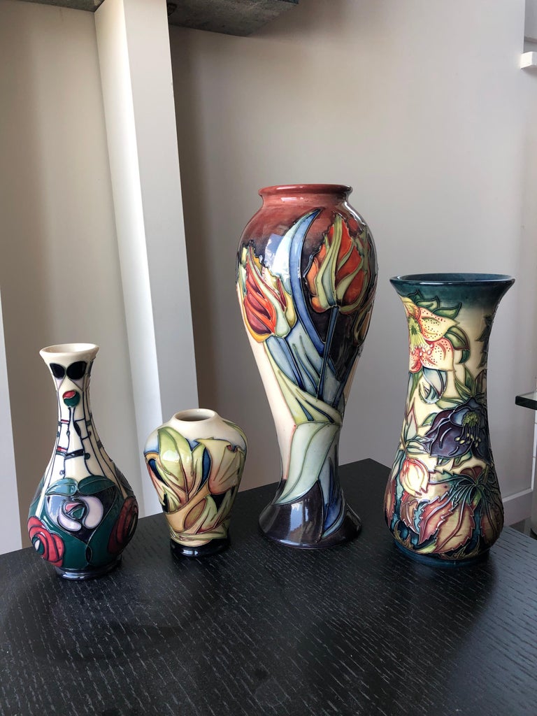 Moorcroft Pottery Made in England Design Four Flower Vases at 1stDibs
