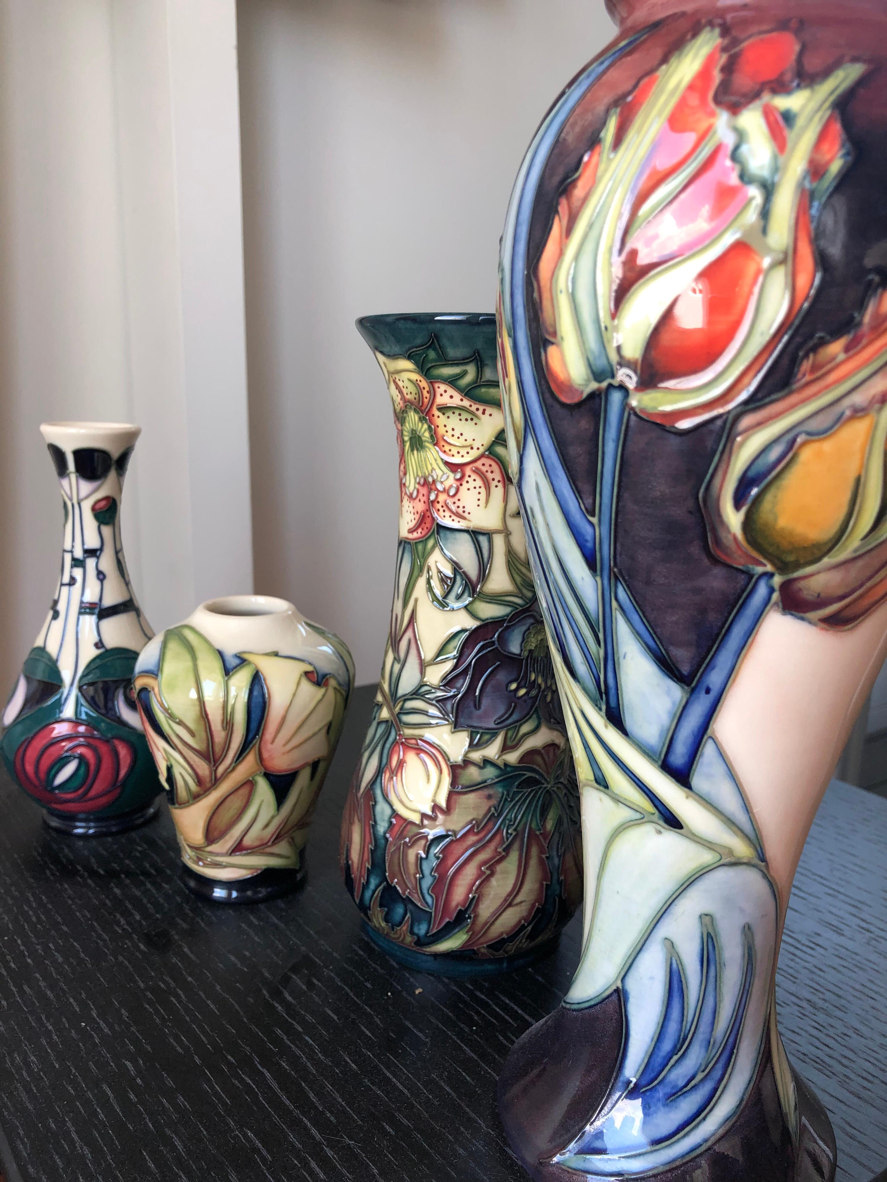 Mid-Century Modern Moorcroft Pottery Made in England Design Four Flower Vases
