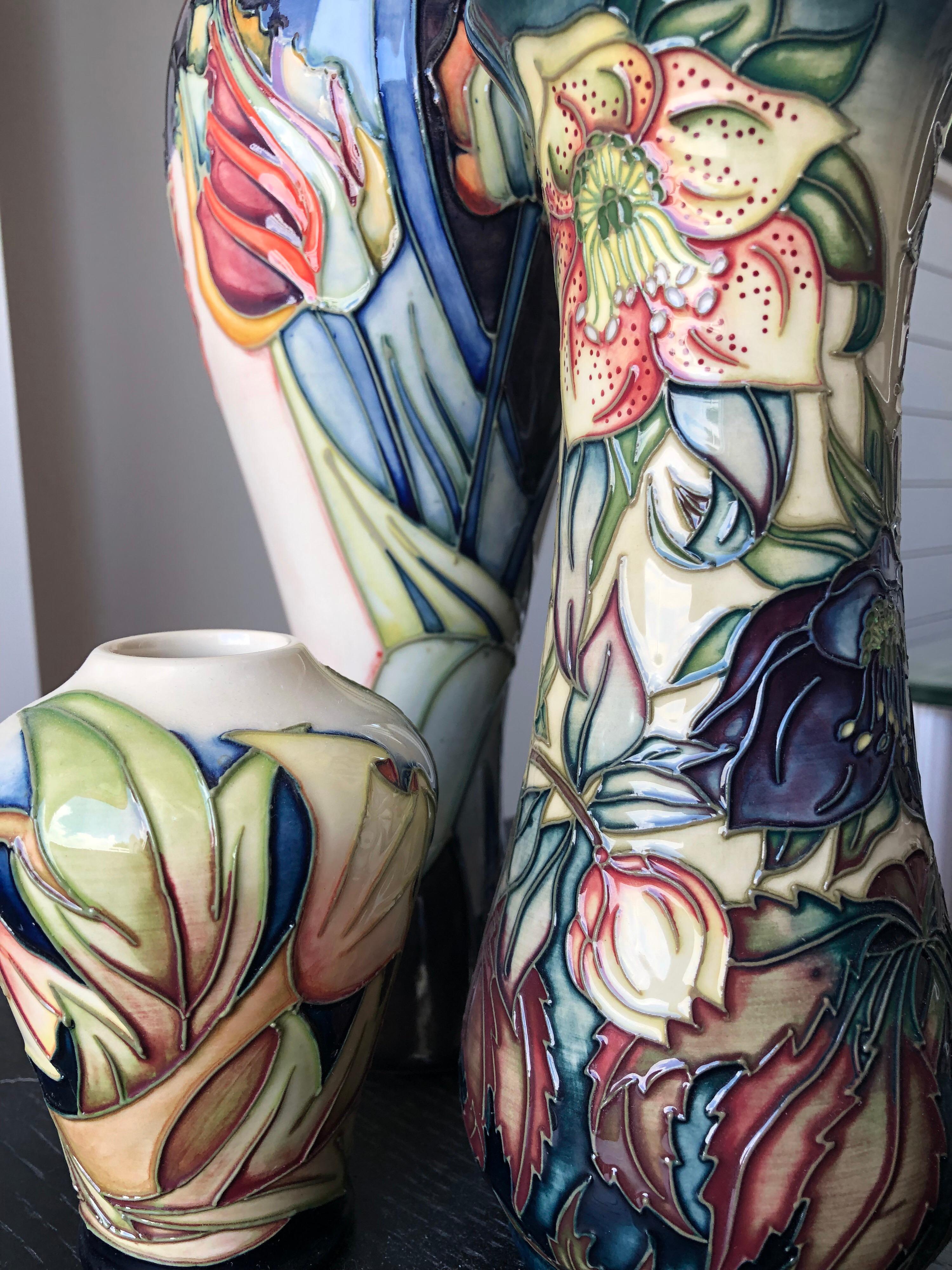 English Moorcroft Pottery Made in England Design Four Flower Vases
