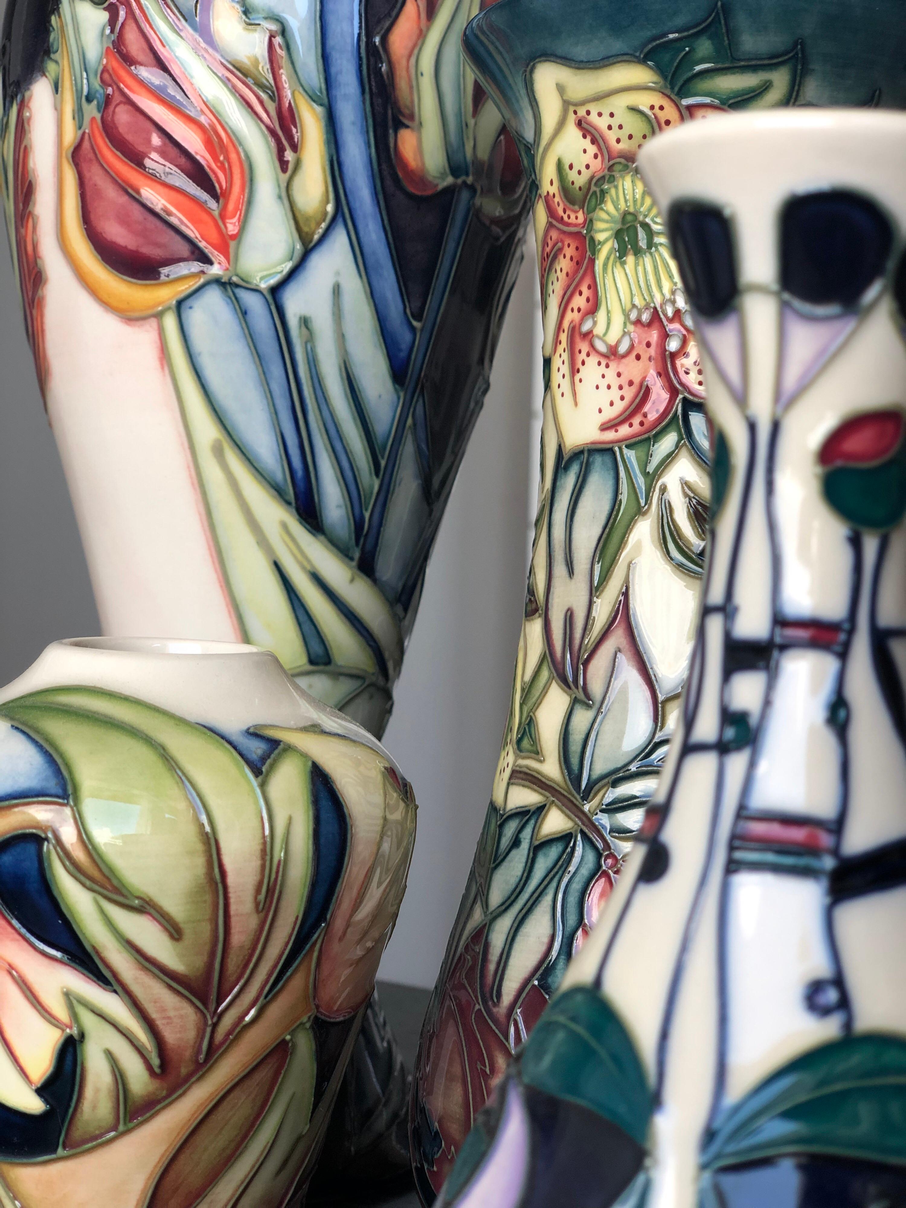 Hand-Painted Moorcroft Pottery Made in England Design Four Flower Vases