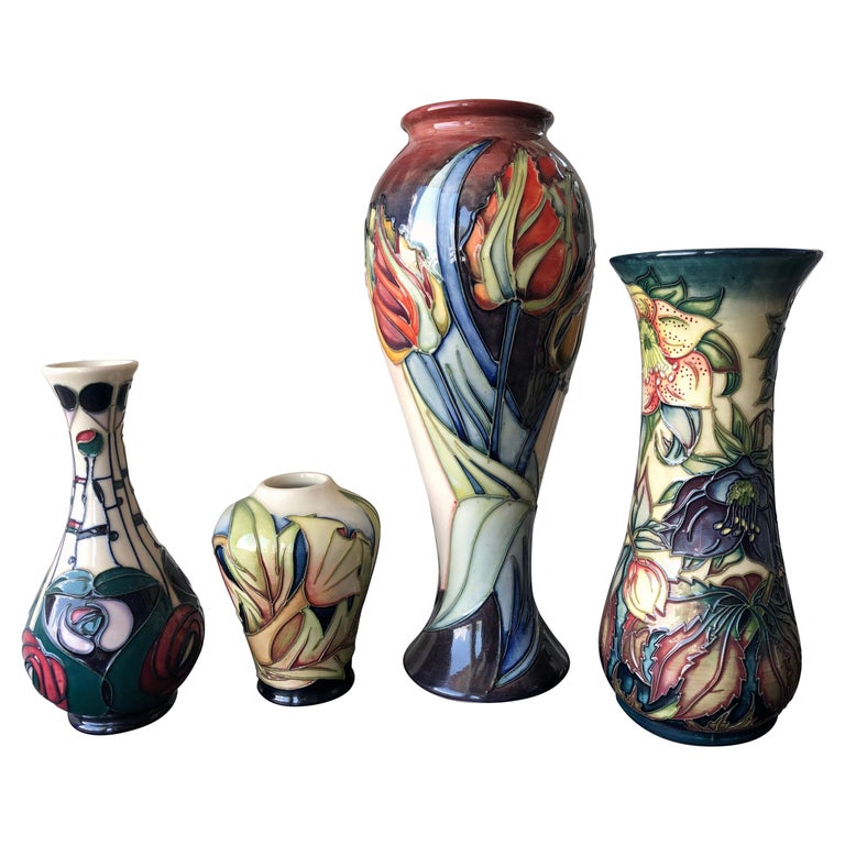 Moorcroft Pottery Made In England Design Four Flower Vases At 1stdibs