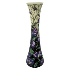 Moorcroft Sweet Pea Pattern Large Flower Vase Hand Decorated Artist Sally Tuffin