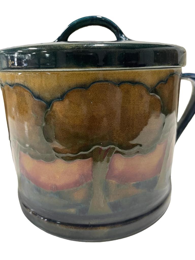 Art Deco MOORCROFT twin-handled Biscuit barrel and cover in EVENTIDE pattern circa 1925 For Sale
