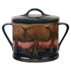 MOORCROFT twin-handled Biscuit barrel and cover in EVENTIDE pattern circa 1925