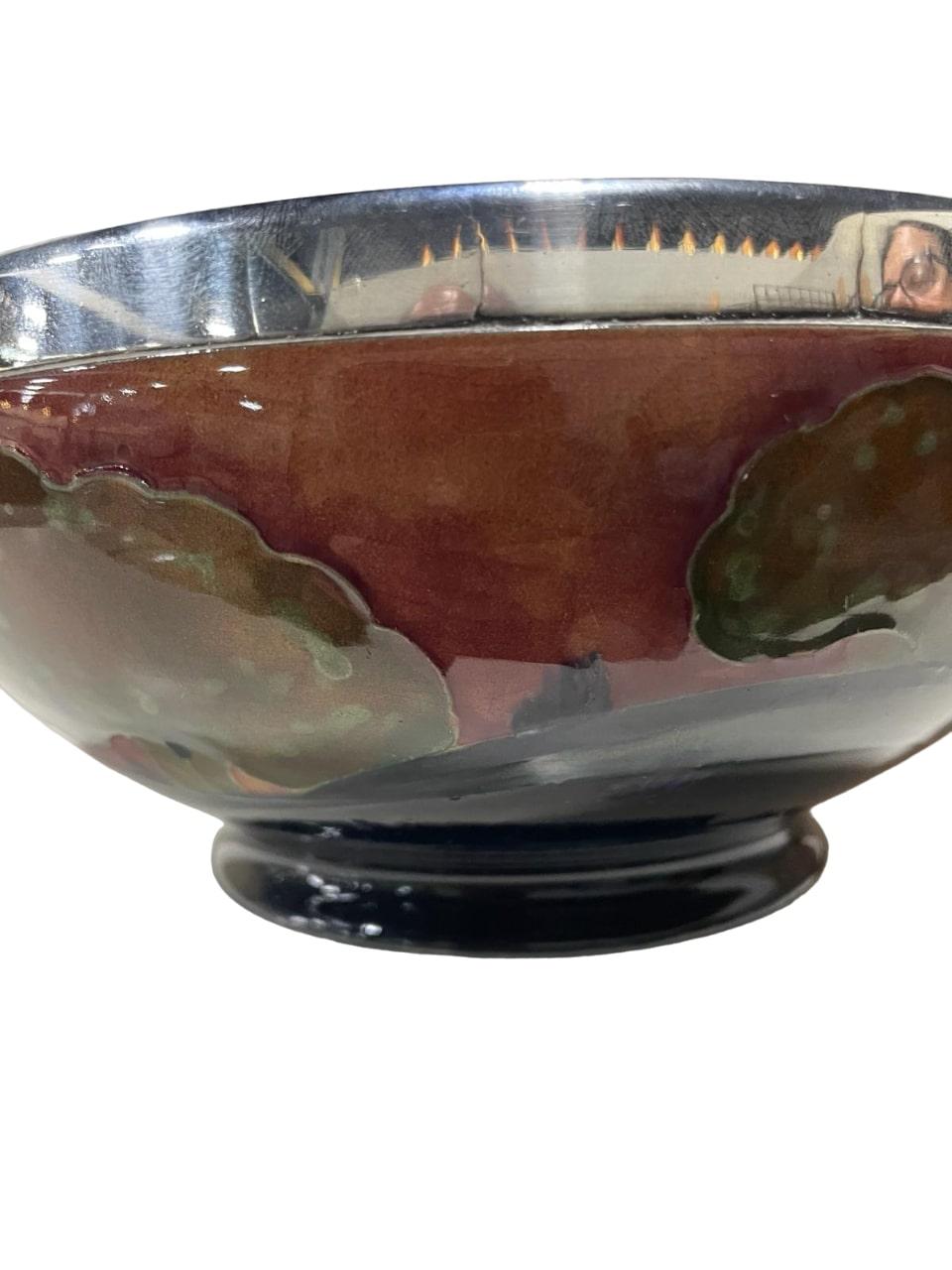Glazed MOORCROFT William Hutton & Sns Eventide pattern footed LARGE BOWL silver overlay For Sale