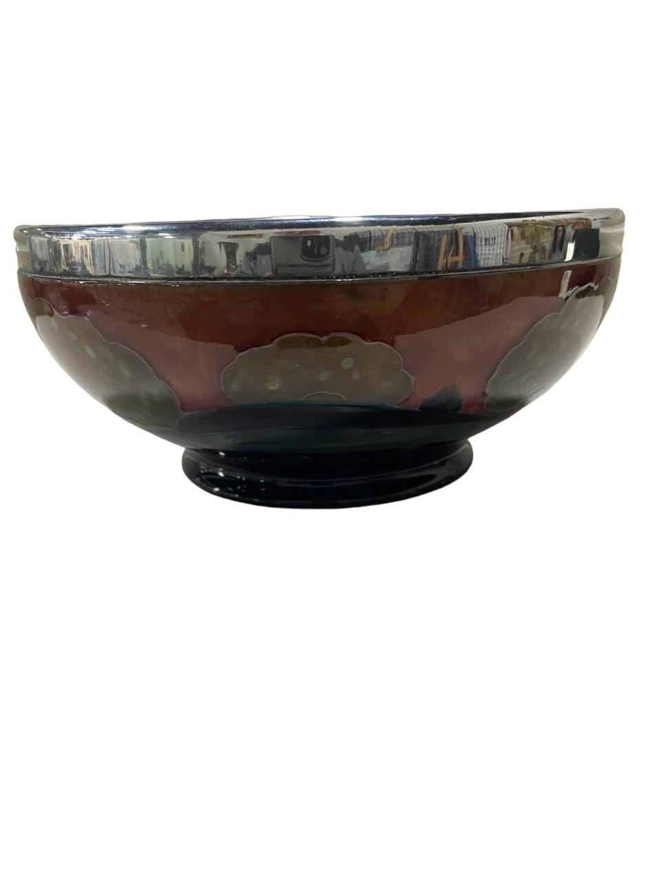 Earthenware MOORCROFT William Hutton & Sns Eventide pattern footed LARGE BOWL silver overlay For Sale