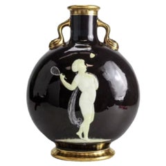 Moore Bros Pate Sur Pate Porcelain Moon Flask Henry, Tennis Player, 19th Century