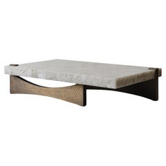 Moore Coffee Table by DeMuro Das in White Quartz with Beaten Solid Brass Base