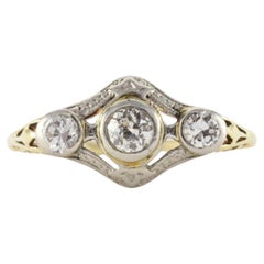 Moore & Son 14K Gold and Platinum Three Stone Diamond Ring