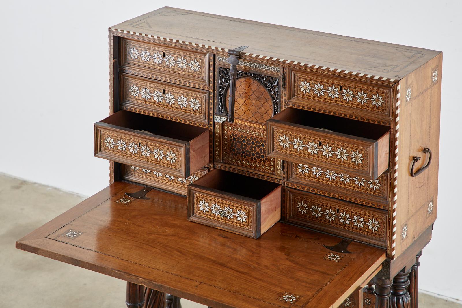 Moorish 18th Century Spanish Vargueño Cabinet Desk on Stand 1