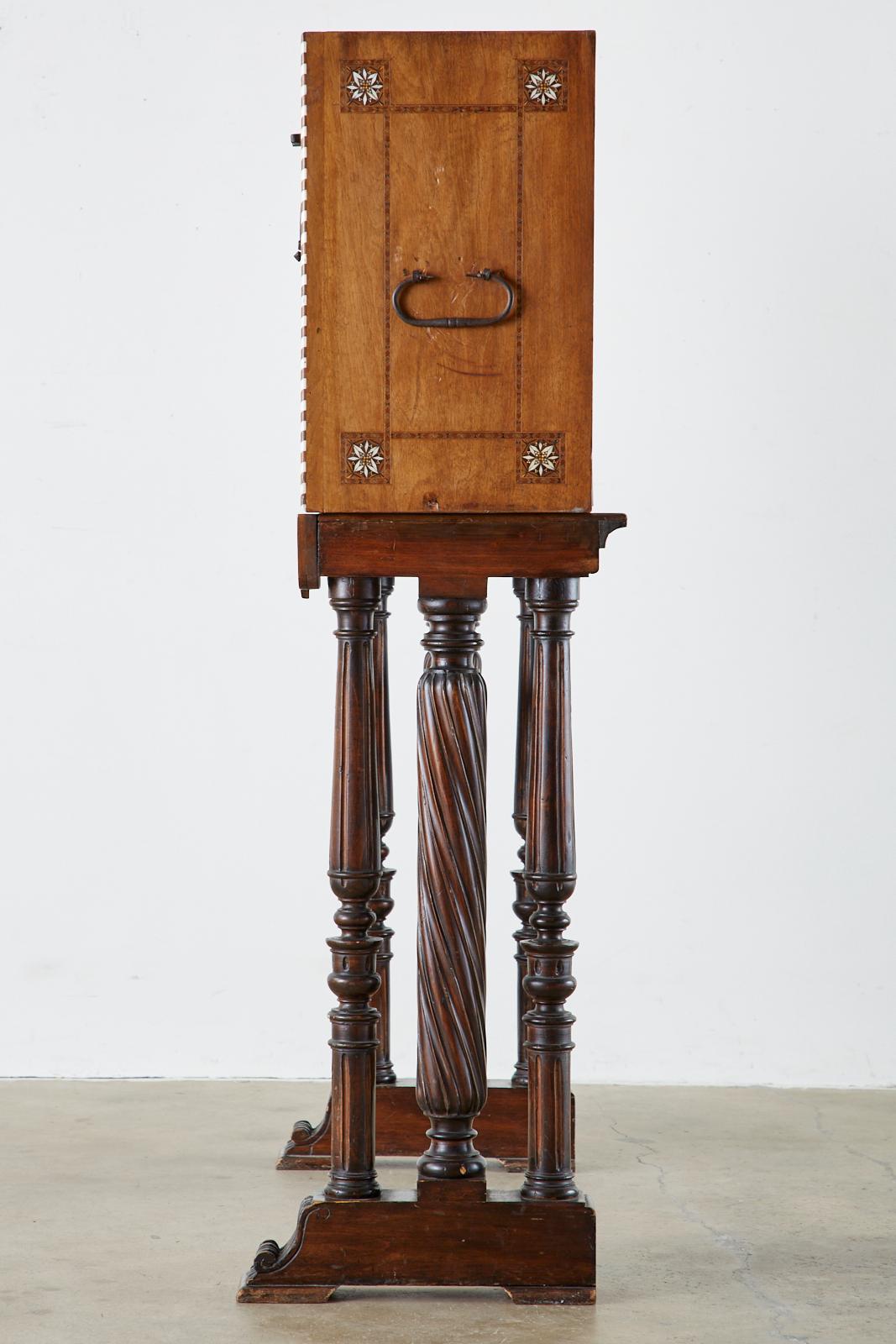 Hand-Crafted Moorish 18th Century Spanish Vargueño Cabinet Desk on Stand